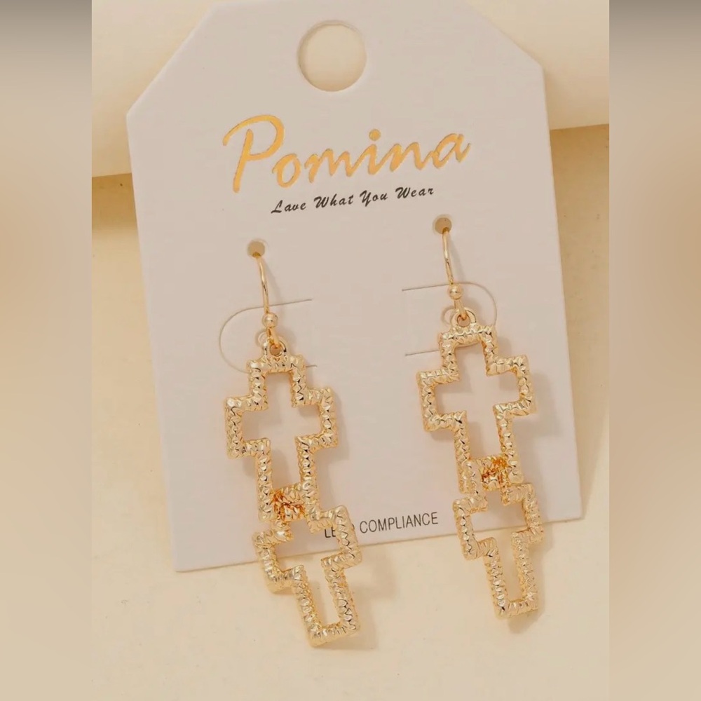 Pomina Gold Cross Dangle Earrings